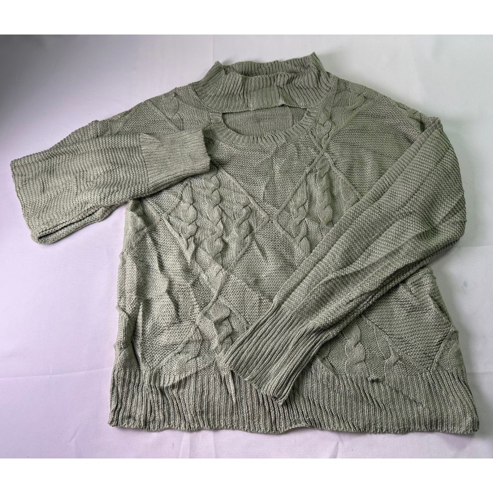 Steve Madden Womens L Sage Green‎ Cozy Cable Knit Keyhole Sweater Cottagecore